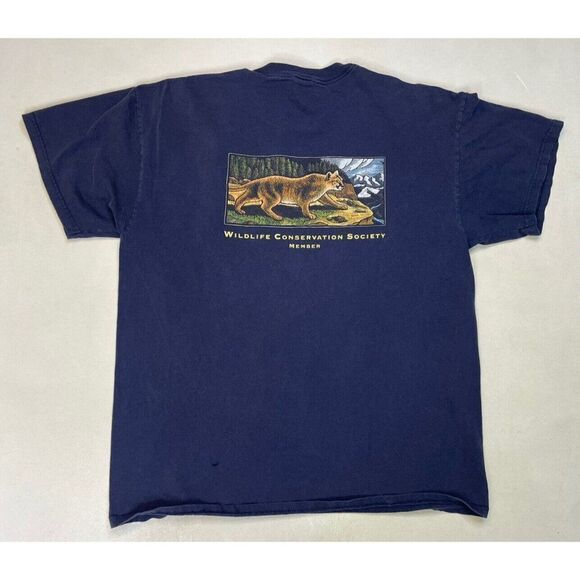 VINTAGE Wildlife Conservation Society Member Cat Graphic T-shirt Men XL Blue WCS - Picture 1 of 7